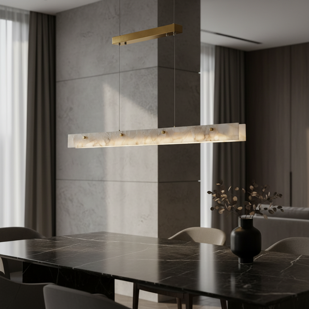 Incarnadine Lux Modern Marble Rectangle Chandelier - Pendant Lights | Lucera Lighting