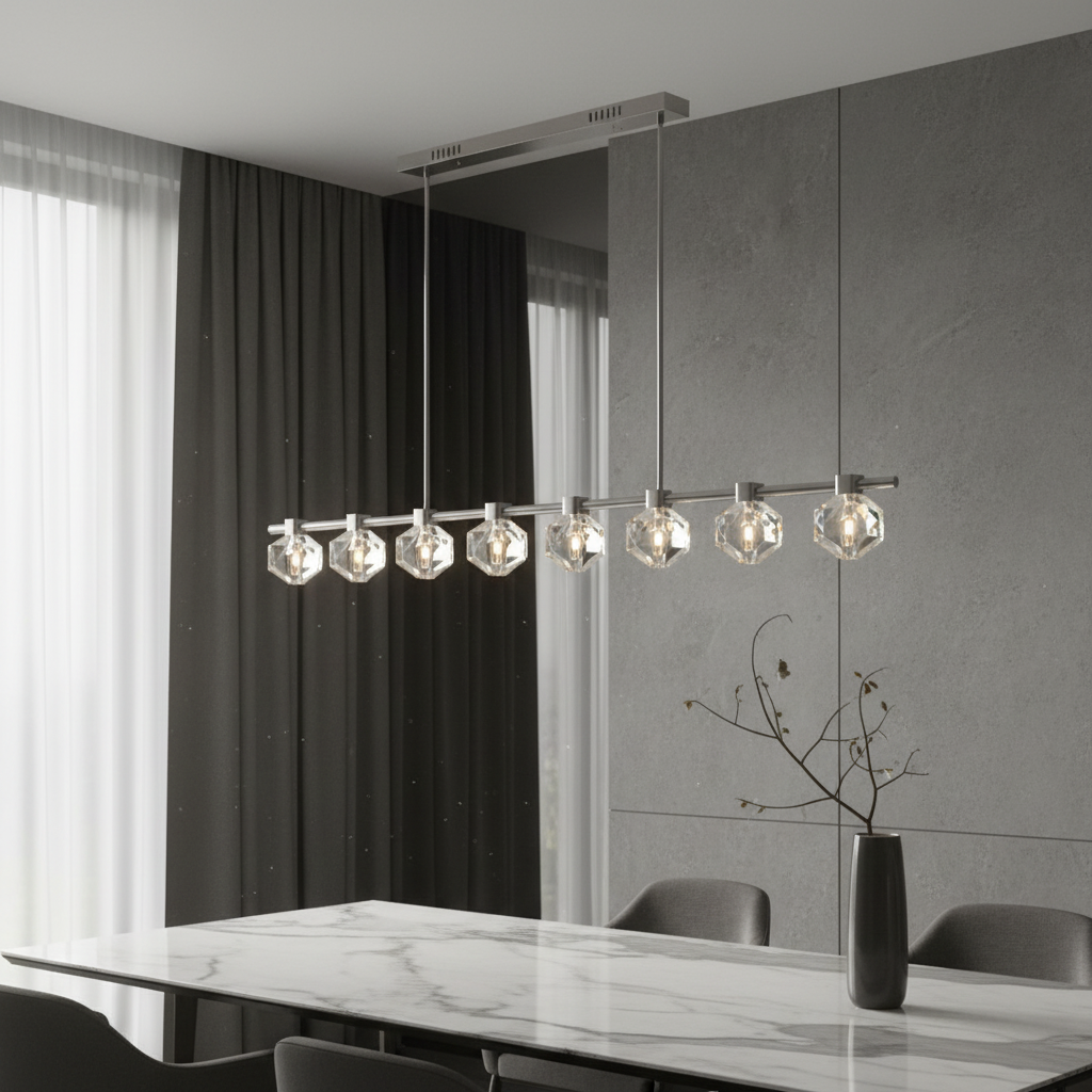 Sif Long Linear LED Crystal Chandelier - Pendant Lights | Lucera Lighting