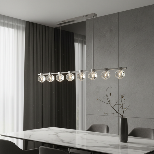 Sif Long Linear LED Crystal Chandelier - Pendant Lights | Lucera Lighting