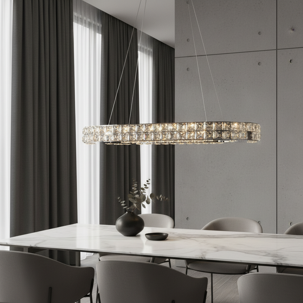 Skald Oval LED Crystal Chandelier with Drops - Pendant Lights | Lucera Lighting