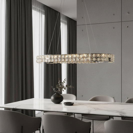 Skald Oval LED Crystal Chandelier with Drops - Pendant Lights | Lucera Lighting