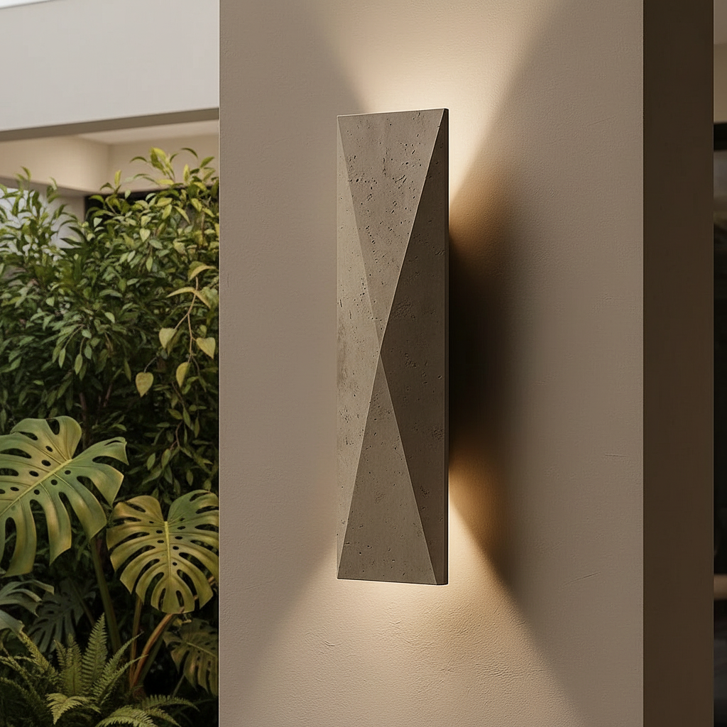 Pallas Wren Outdoor Travertine Sconce - Exterior wall | Lucera Lighting