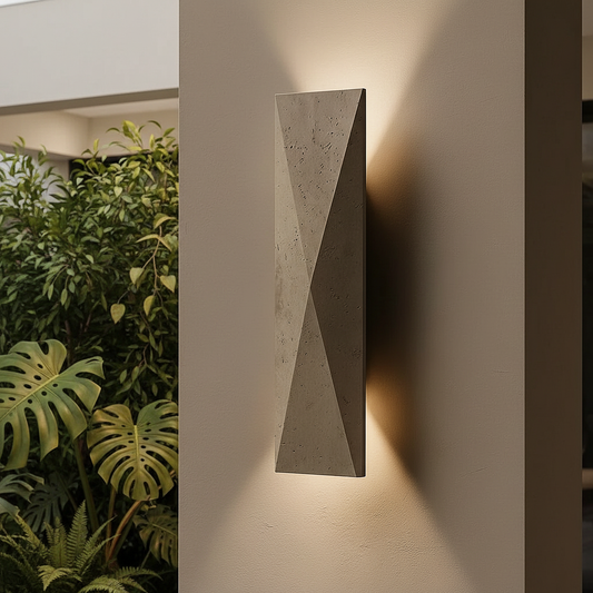 Pallas Wren Outdoor Travertine Sconce - Exterior wall | Lucera Lighting