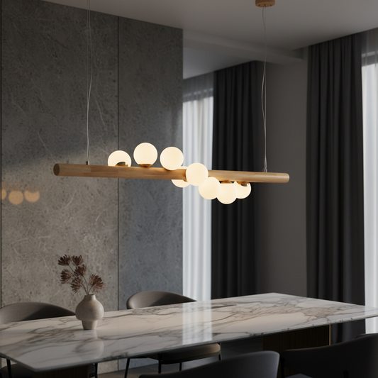 Svartr Nordic Wood Glass Ball LED Chandelier - Pendant Lights | Lucera Lighting