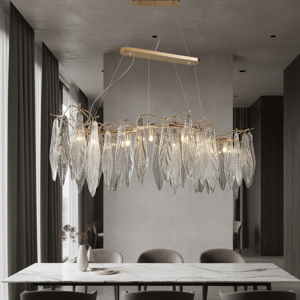Ull Gold Rectangle Modern LED Hanging Chandelier - Chandeliers | Lucera Lighting
