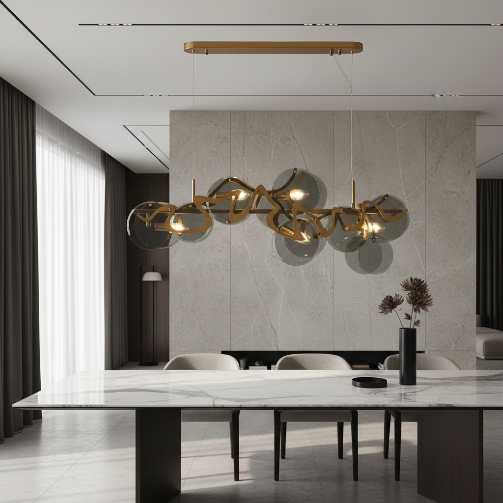 Calmo Modern Gold Glass Rectangle Chandelier - Chandeliers | Lucera Lighting