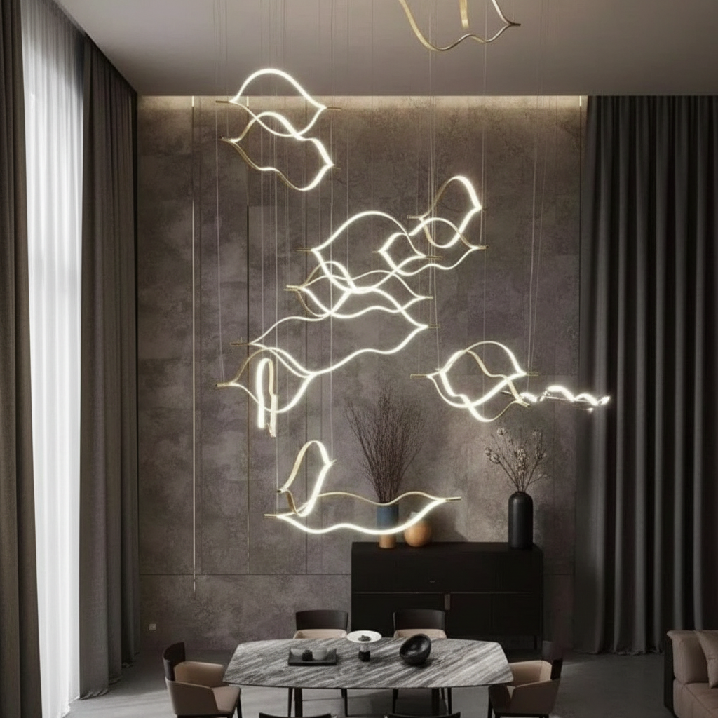 Campo Gold Wave Chandelier for Dining Room - Chandeliers | Lucera Lighting