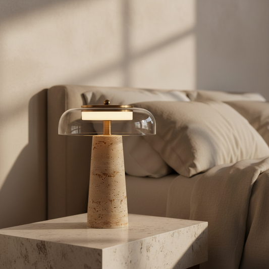 Con Travertine & Glass Table Lamp - Lamps | Lucera Lighting