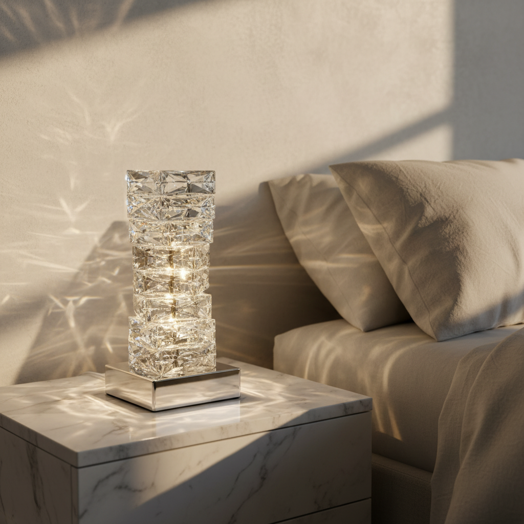 Verita Stainless Steel Crystal Modern Table Lamp - Lamps | Lucera Lighting
