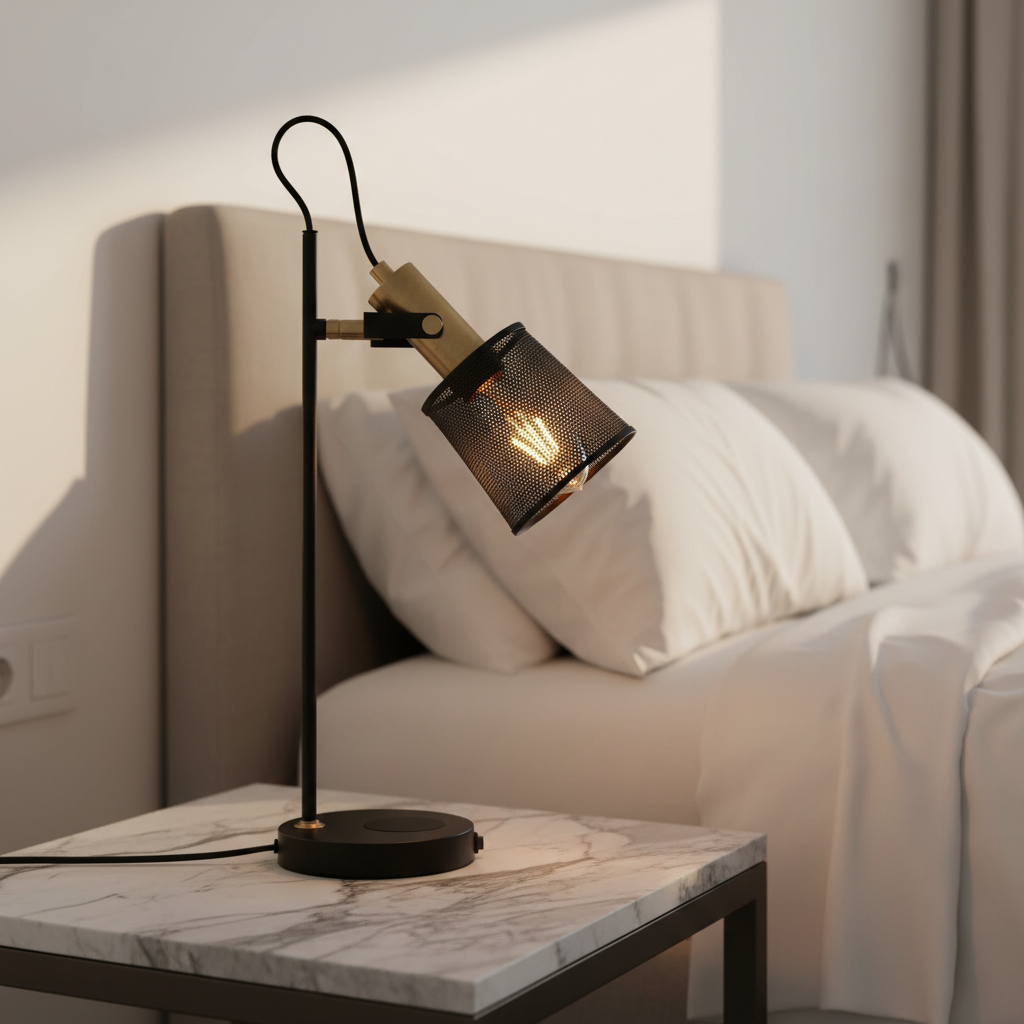 Selene Industrial Retro Black Iron Desk Lamp with Wireless - Lamps | Lucera Lighting