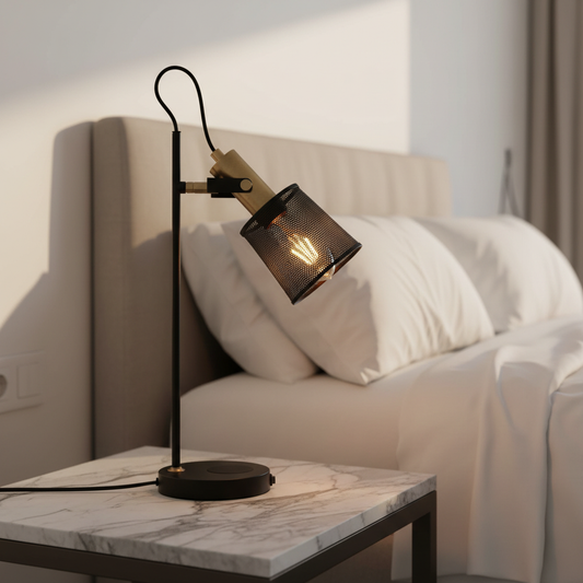 Selene Industrial Retro Black Iron Desk Lamp with Wireless - Lamps | Lucera Lighting