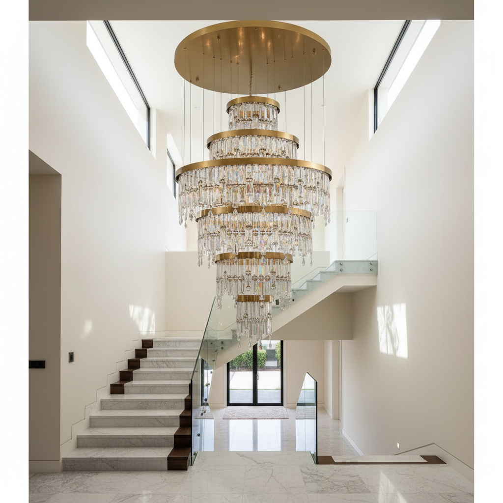 Basil Gold Ring Large Crystal Chandelier - Chandeliers | Lucera Lighting