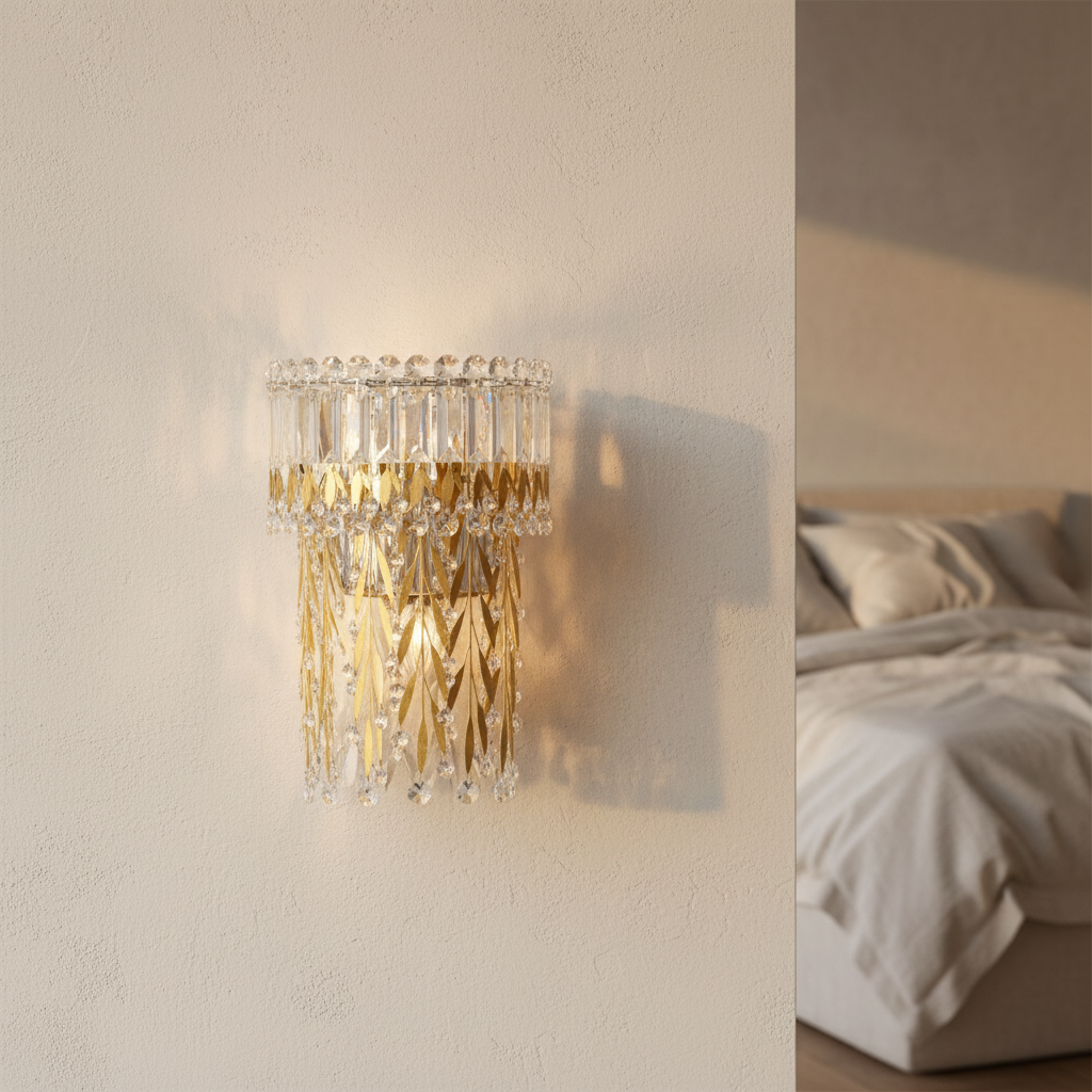 Sera Golden Crystal Wall Lamp for Living Room - Wall Lights & Sconces | Lucera Lighting