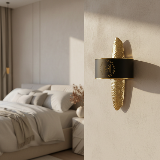 Linear M-Letter Gold Wall Lamp with Tricolor Light - Wall Lights & Sconces | Lucera Lighting