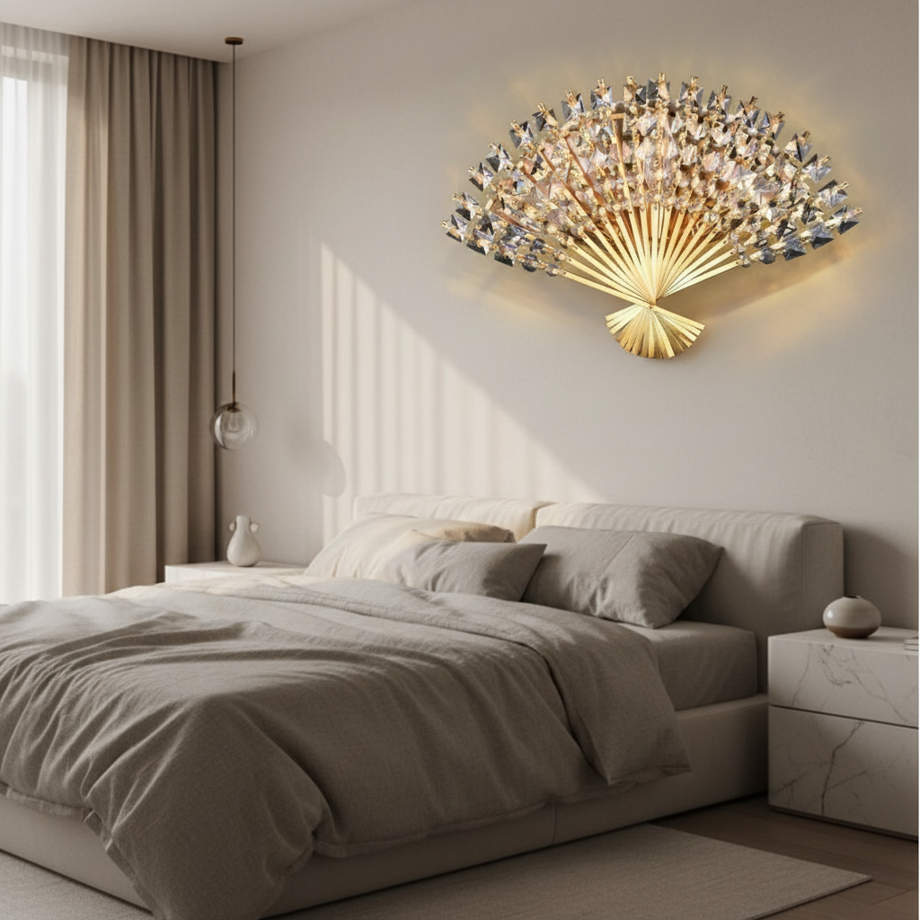 Fugue Luxury Golden Crystal Wall Lamp for Bedroom - Wall Lights & Sconces | Lucera Lighting