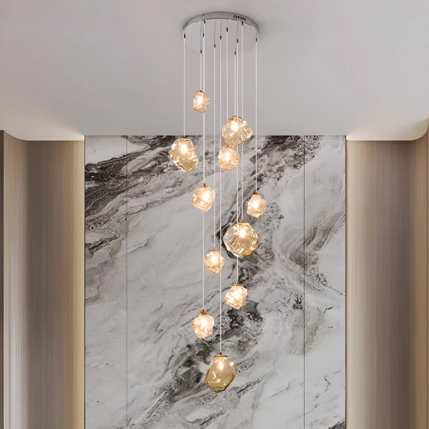 Quartzite Molten Rock Glass Staircase Chandelier - Chandeliers | Lucera Lighting