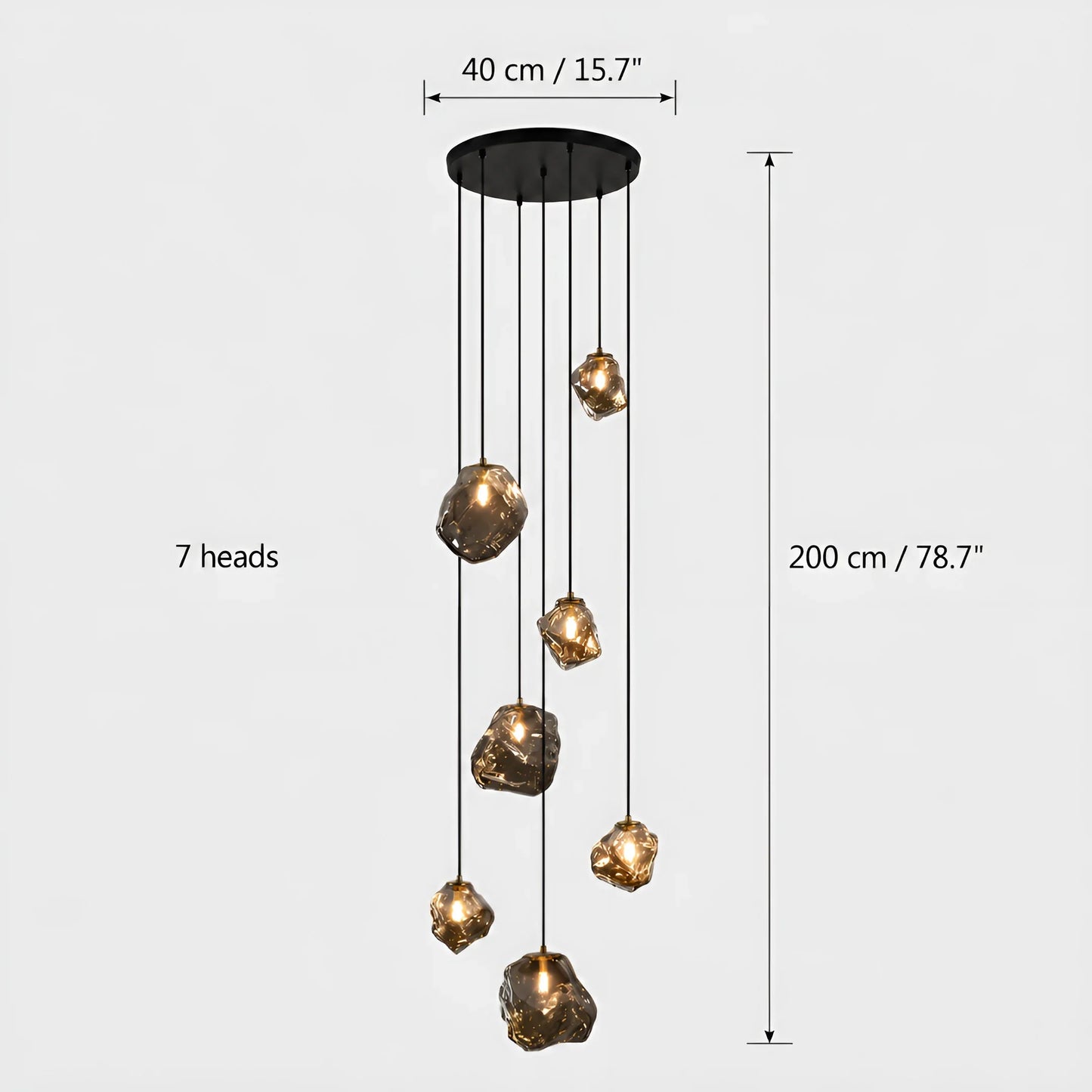 Quartzite Molten Rock Glass Staircase Chandelier - Chandeliers | Lucera Lighting