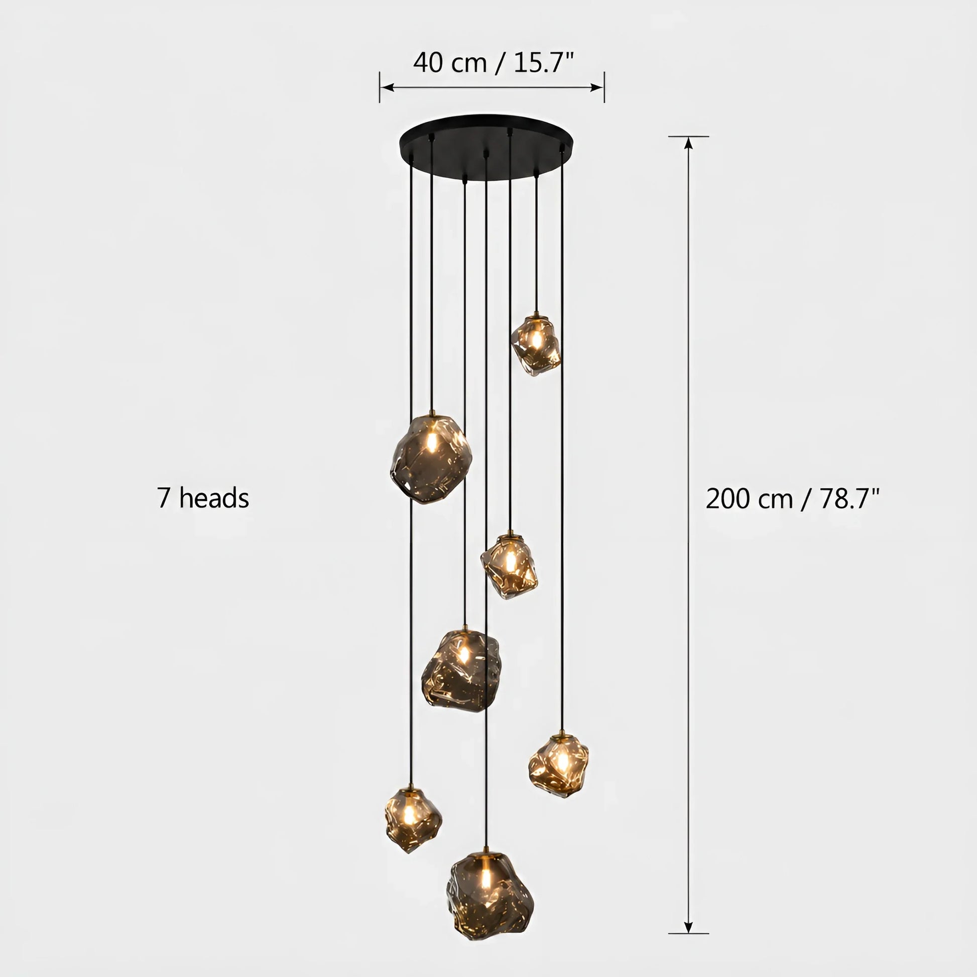 Quartzite Molten Rock Glass Staircase Chandelier - Chandeliers | Lucera Lighting