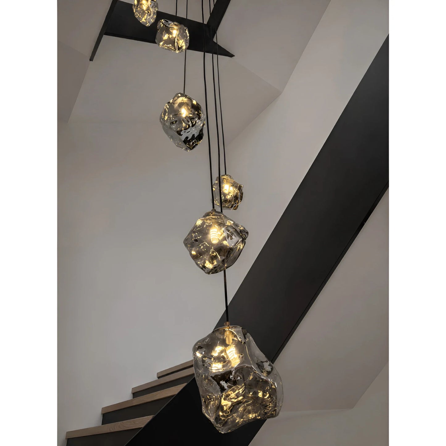 Quartzite Molten Rock Glass Staircase Chandelier - Chandeliers | Lucera Lighting