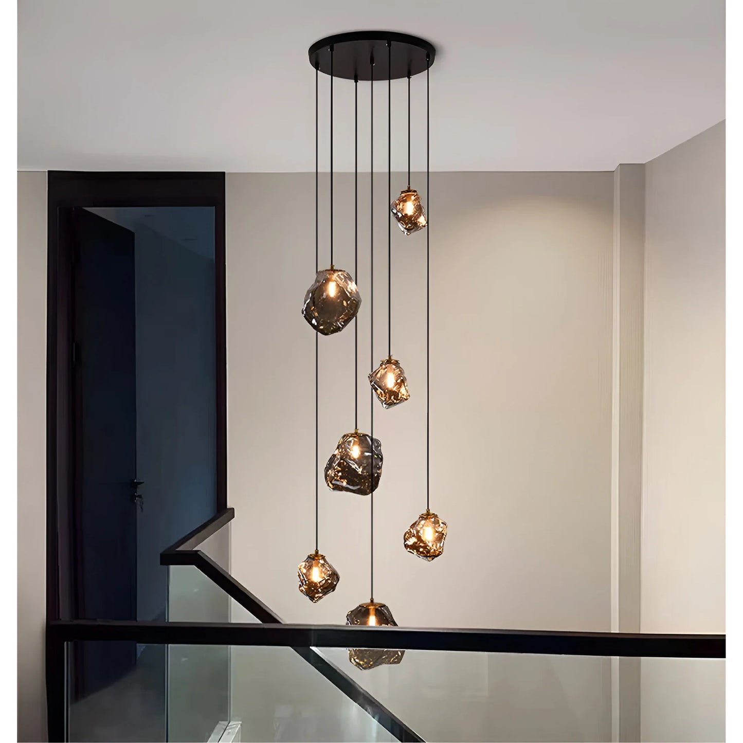 Quartzite Molten Rock Glass Staircase Chandelier - Chandeliers | Lucera Lighting