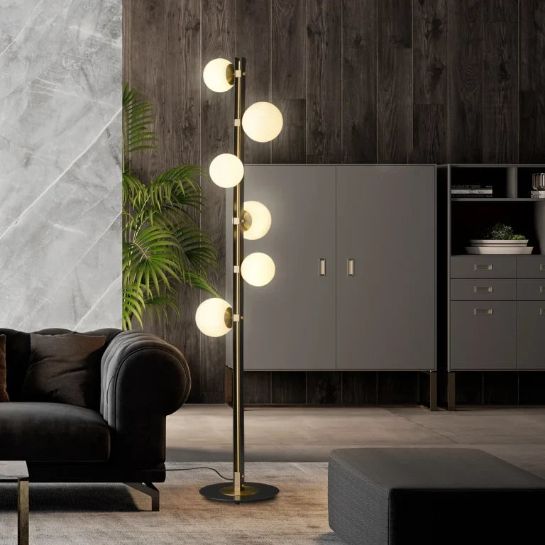 Amethyst Mid Century Twisted Floor Lamp with Globe Shades - Chandeliers | Lucera Lighting