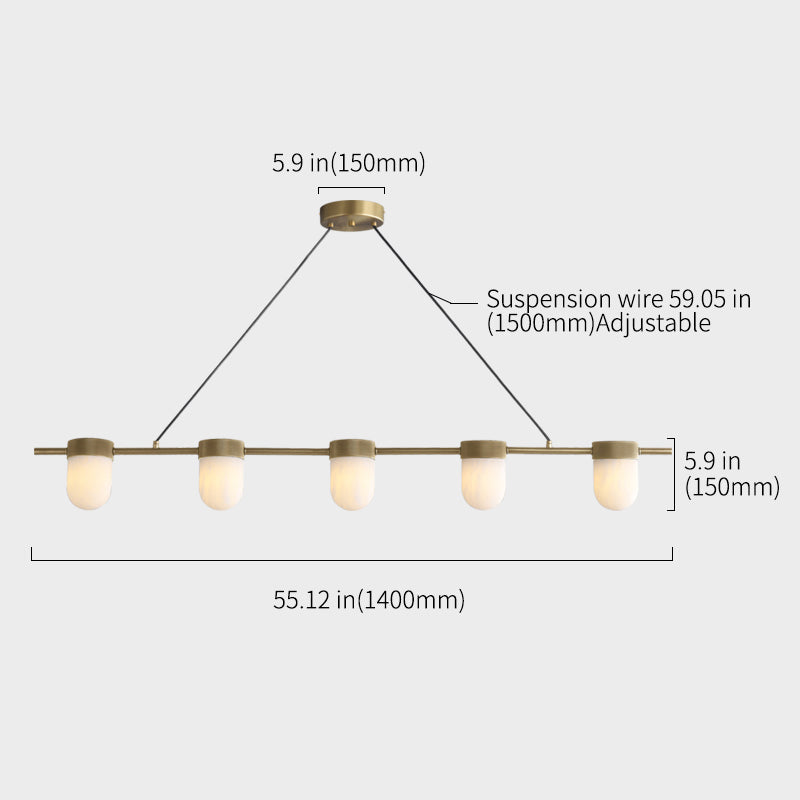 Celadon Art Deco Linear Chandelier with Alabaster Shades - Pendant Lights | Lucera Lighting