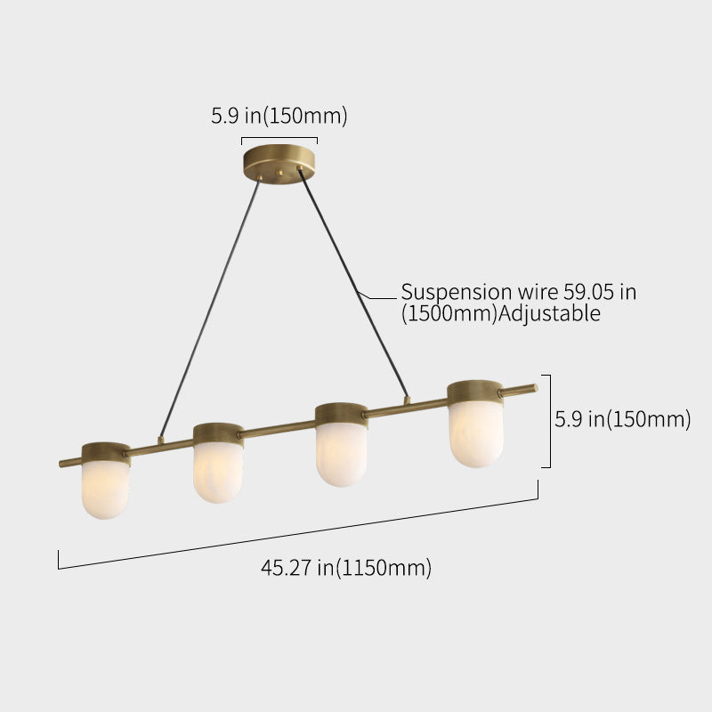 Celadon Art Deco Linear Chandelier with Alabaster Shades - Pendant Lights | Lucera Lighting