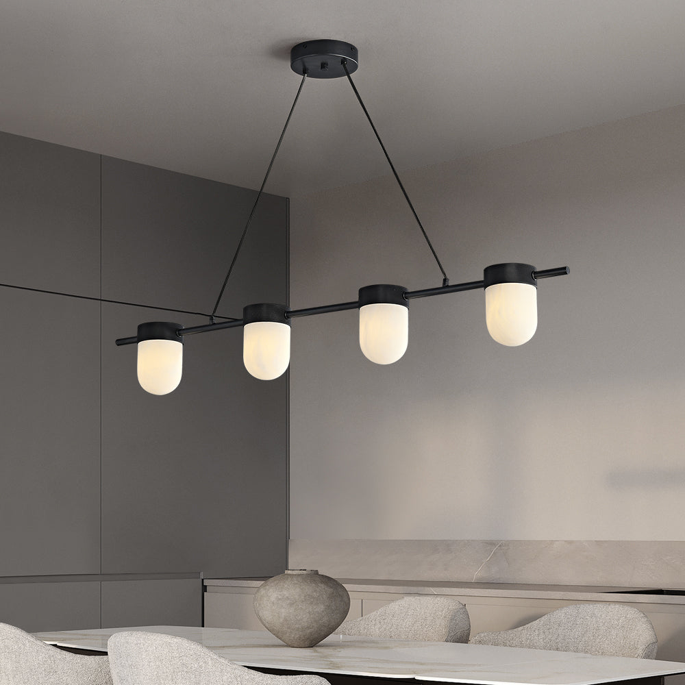 Celadon Art Deco Linear Chandelier with Alabaster Shades - Pendant Lights | Lucera Lighting