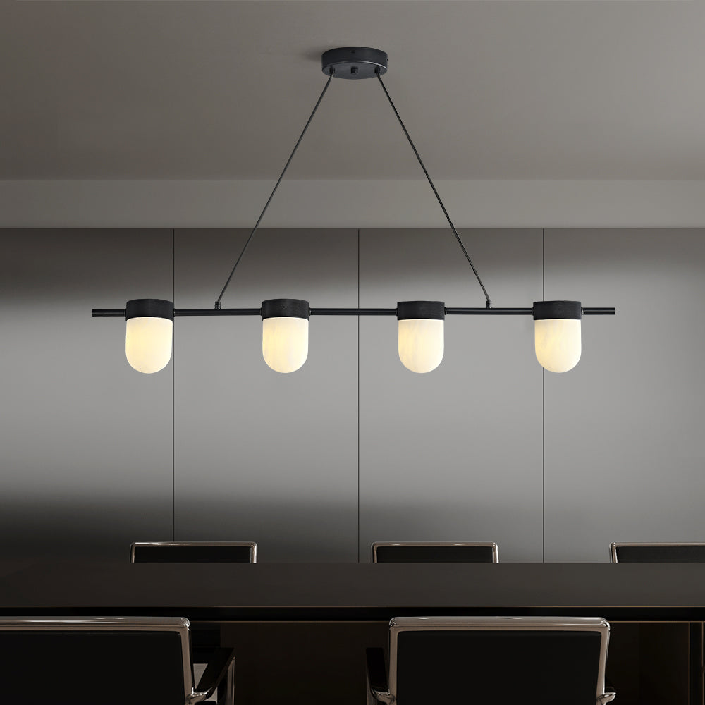 Celadon Art Deco Linear Chandelier with Alabaster Shades - Pendant Lights | Lucera Lighting