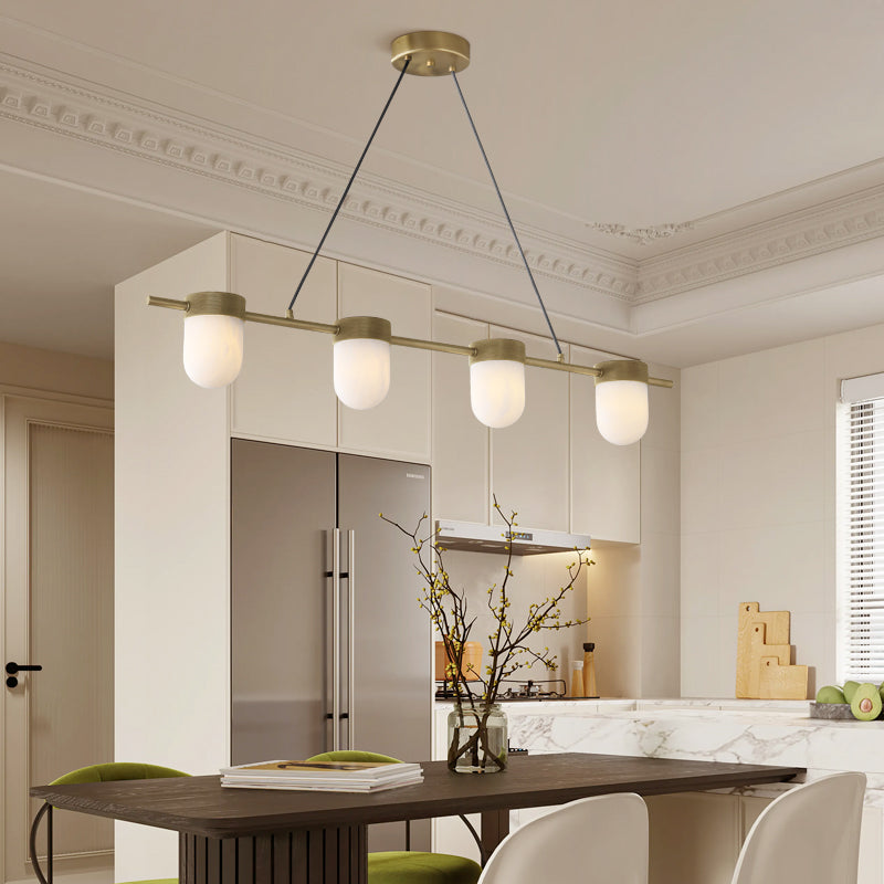 Celadon Art Deco Linear Chandelier with Alabaster Shades - Pendant Lights | Lucera Lighting