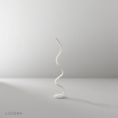 Lucera Pulse Floor Lamp spiral chrome body studio shot on clean white background