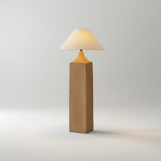 Lucera Dusky Floor Lamp front view on clean beige studio background with log pile base