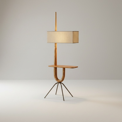 studio shot of Uva floor lamp with side table, front view, clean white background