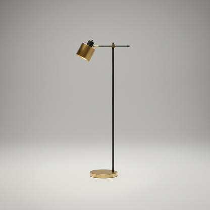 Studio shot of Lume Floor Lamp with slender iron frame and cylindrical shade