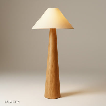 studio shot of Lucera floor lamp with beige fabric lampshade on clean background
