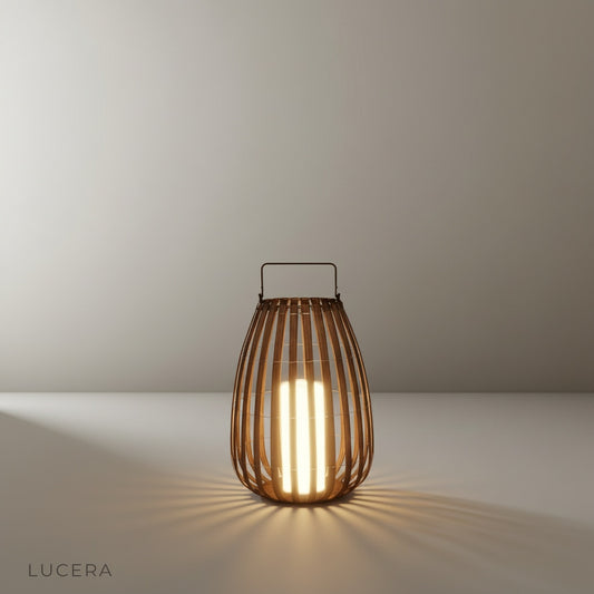 minimalist Layman garden lamp front view on clean white studio background