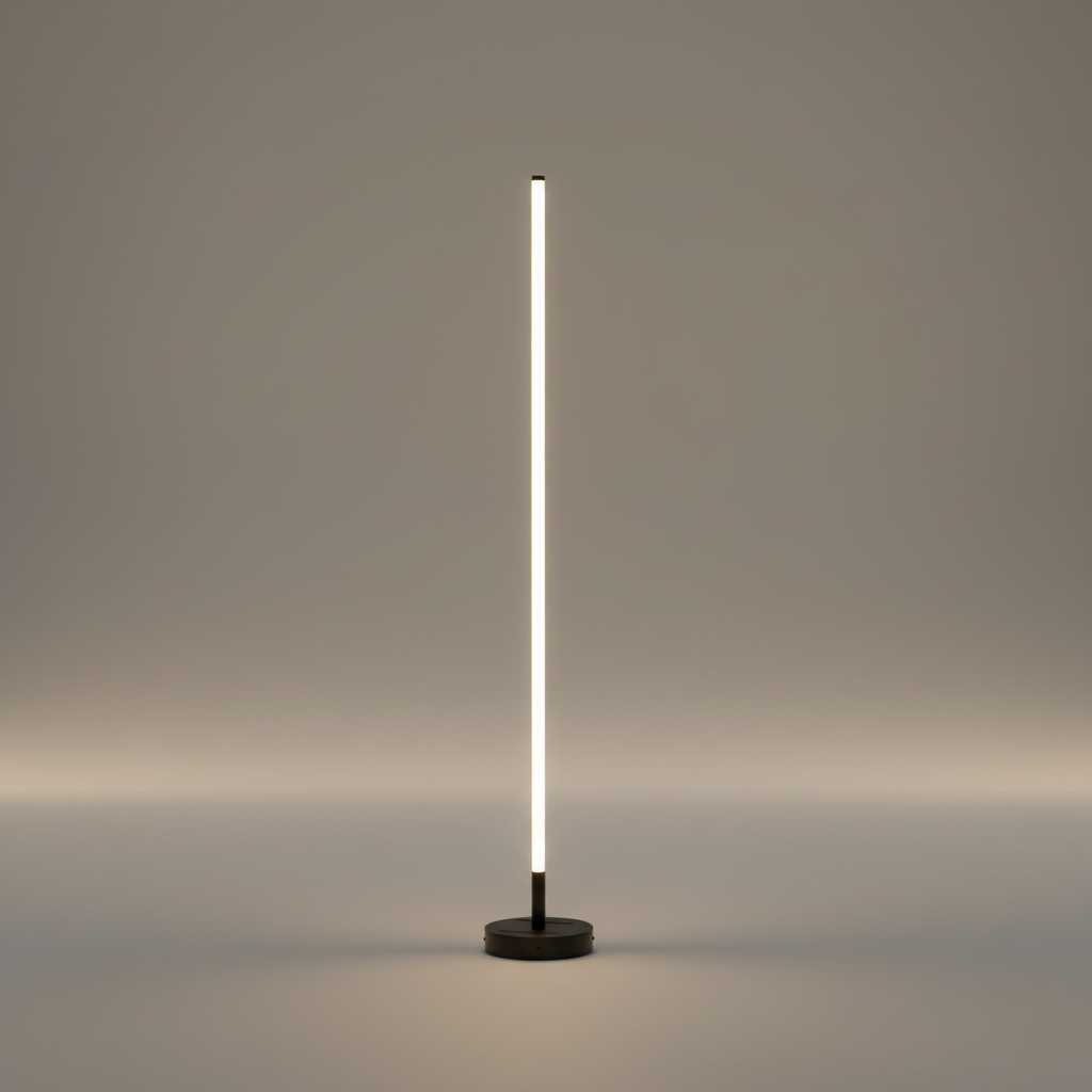 minimalist studio shot of the Umbilical floor lamp with vertical aluminium body