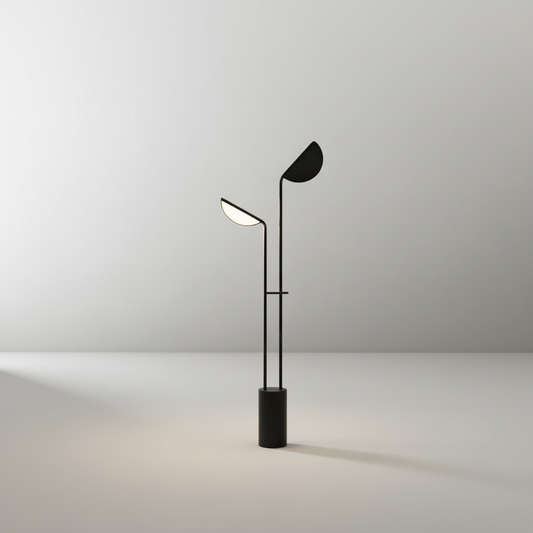 Xanthic Floor Lamp front view on clean studio background showing dual adjustable lampshades