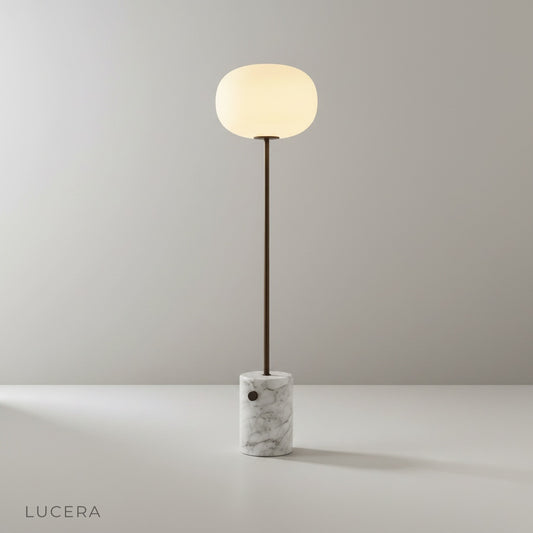 Quentin Floor Lamp studio view on clean beige background full length