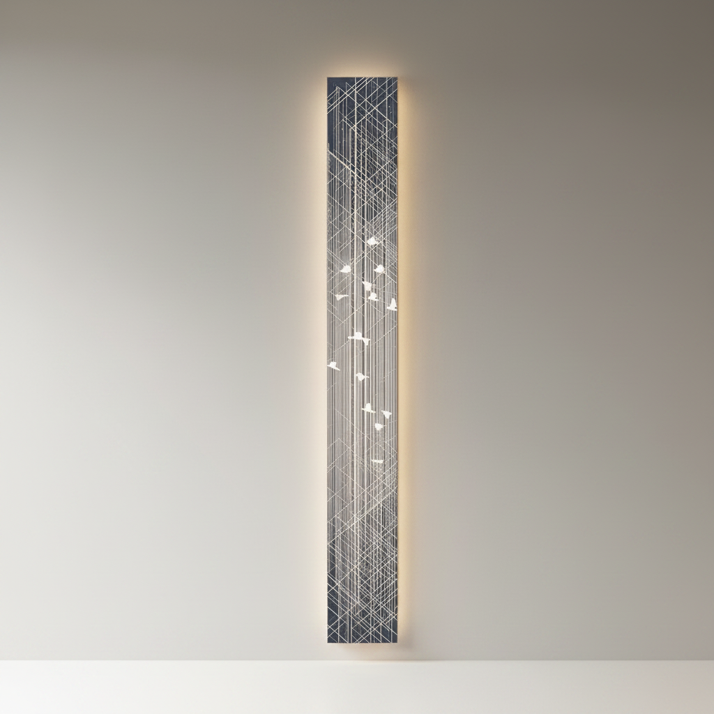 Vela Steel Illuminated Art front view on clean white studio background, minimalist design