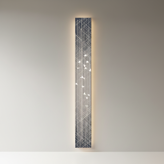 Vela Steel Illuminated Art front view on clean white studio background, minimalist design