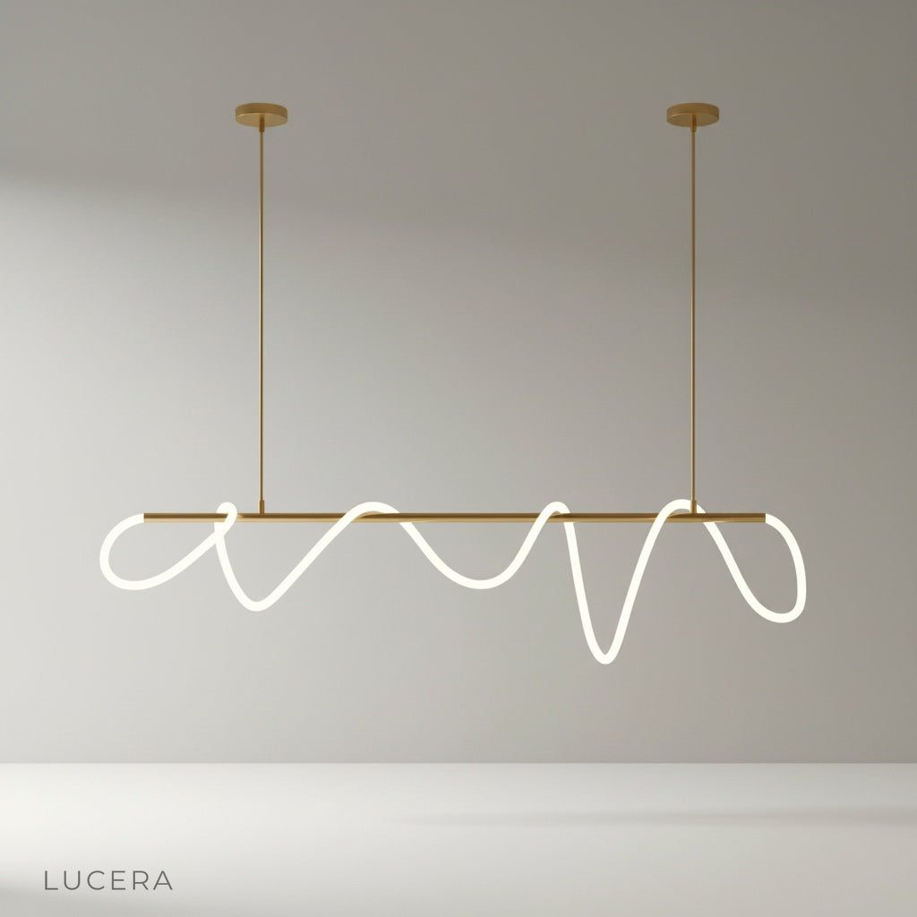 minimalist cable chandelier with black metal frame on clean white studio background