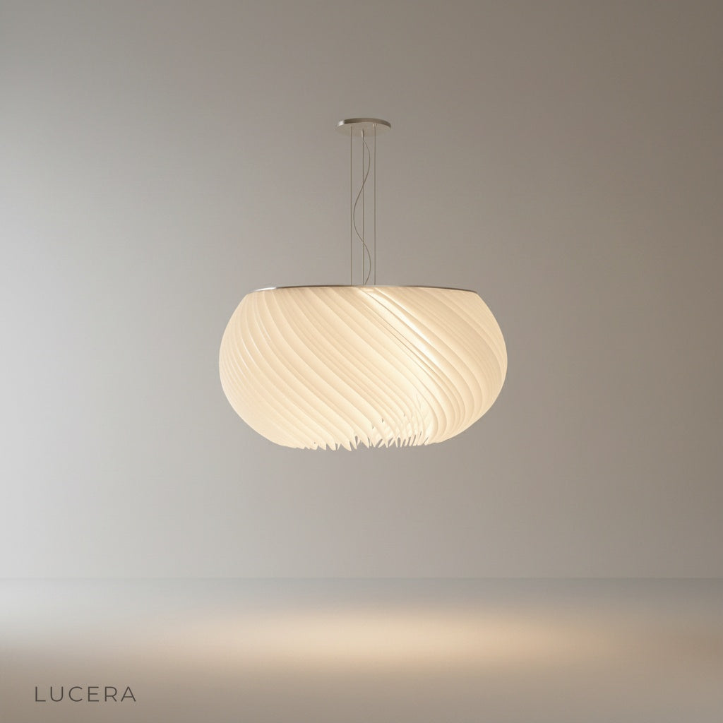 Theron chandelier studio front view on clean white background showing wavy shade