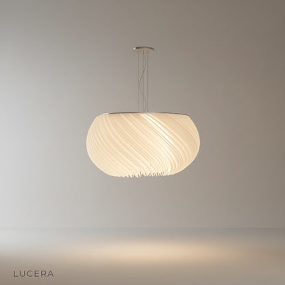 Theron chandelier studio front view on clean white background showing wavy shade