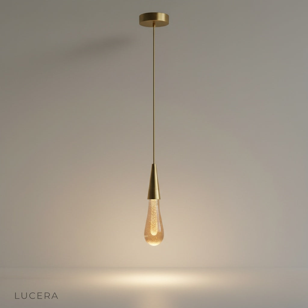 Beryl pendant light studio shot on clean white background showing crystal bottom