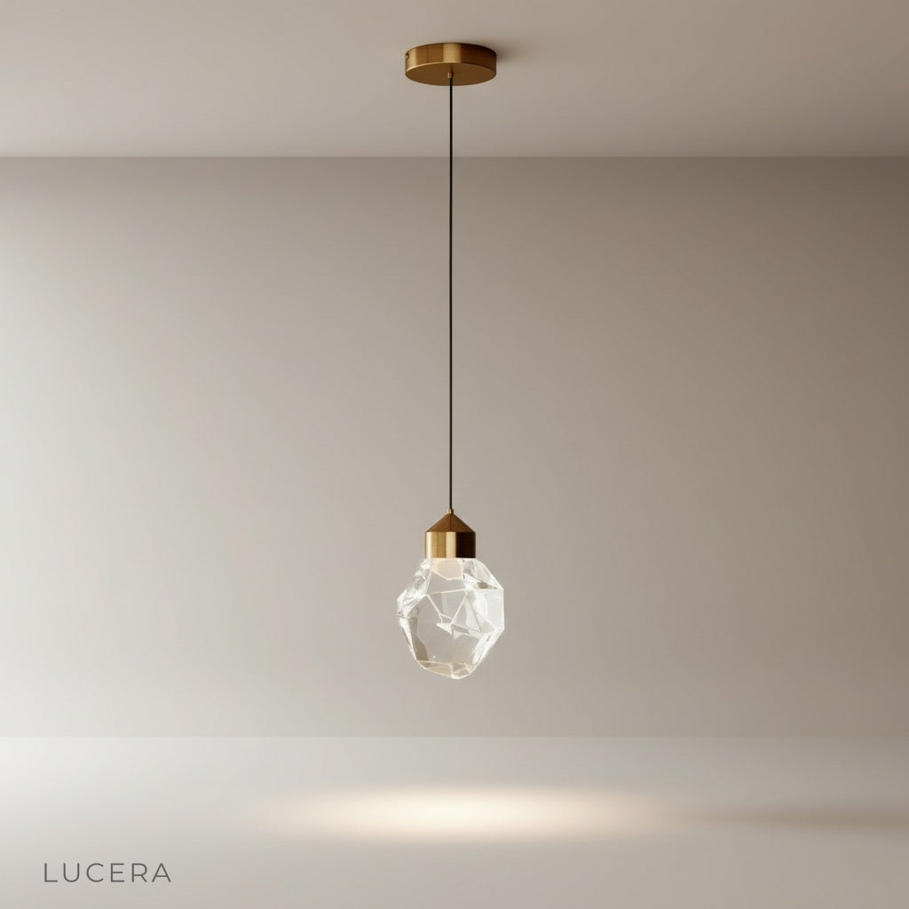 lambrequin pendant light with crystal accents on clean white studio background