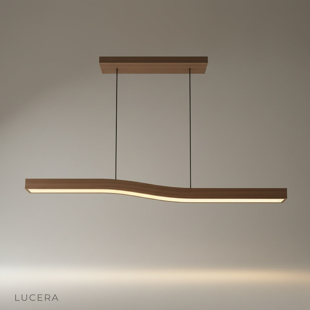 studio shot of Tenebrous pendant light with flowing linear silhouette on clean background