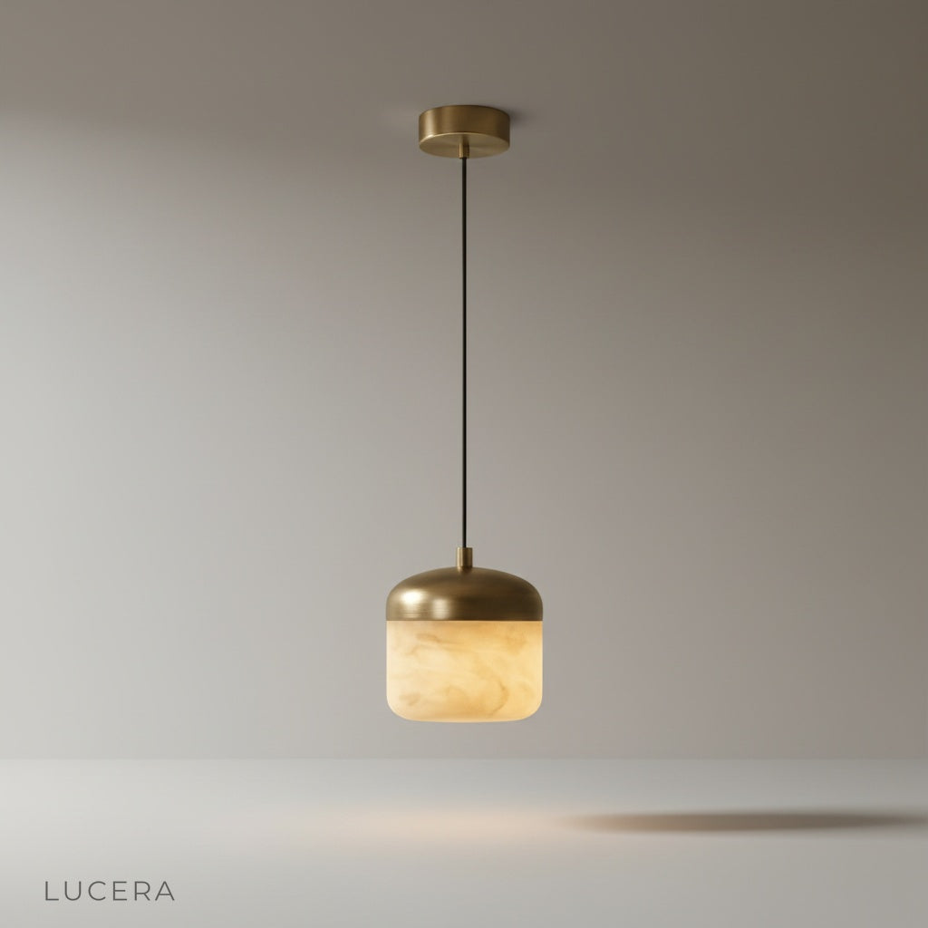 studio shot of Energico alabaster pendant light against a clean white background
