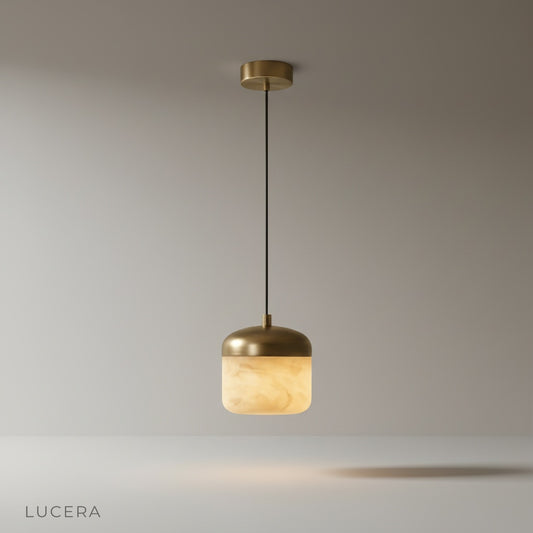 studio shot of Energico alabaster pendant light against a clean white background