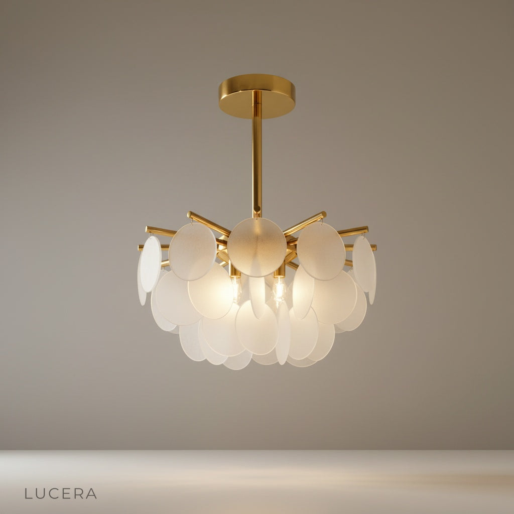 Nobility Chandelier studio shot front view polished iron gold frame